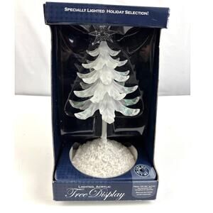 Lighted Acrylic Christmas Tree Display LED Glitter Battery Operated Vintage NEW